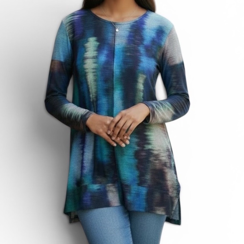 Jess & Jane Reflections Tunic Women M Multicolor NEW Abstract 3/4 Sleeve Top